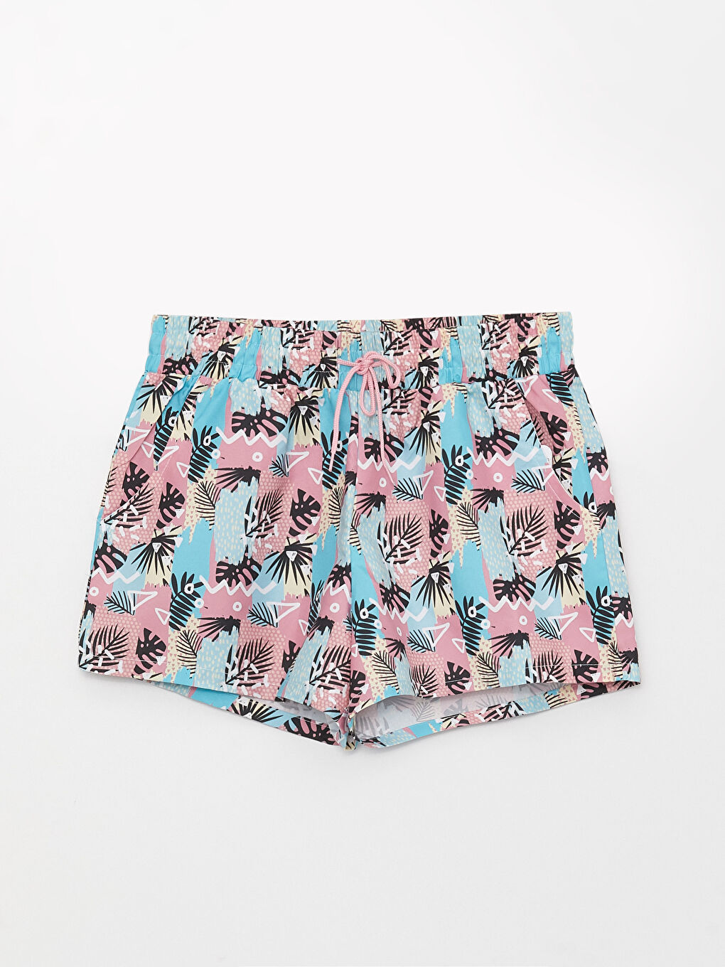 Pembe Beli Lastikli Desenli Kadın Deniz Şortu-5