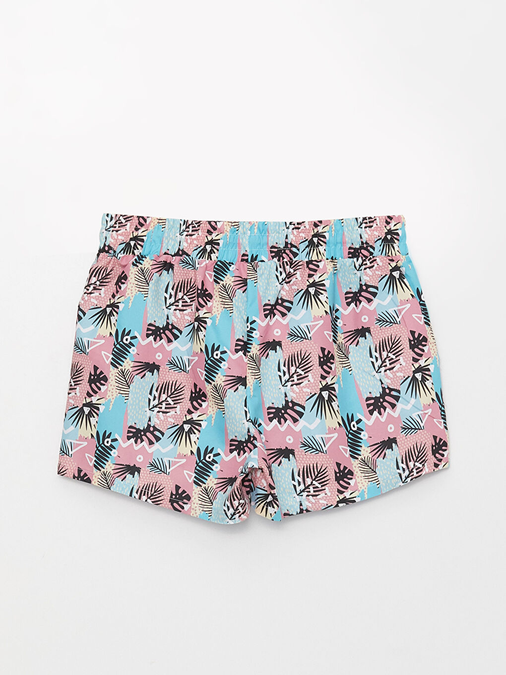 Pembe Beli Lastikli Desenli Kadın Deniz Şortu-6