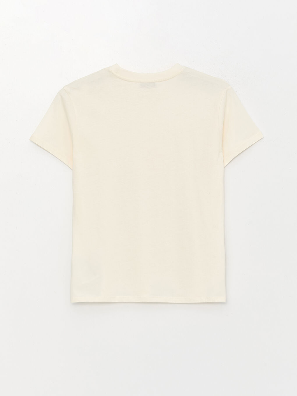 Ekru Bisiklet Yaka Baskılı Kısa Kollu Kadın Tişört-6