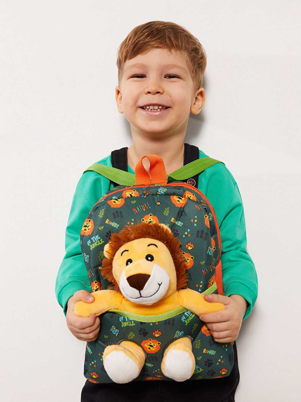 Yeşil Aslan Figürlü Erkek Çocuk Sırt Çantası