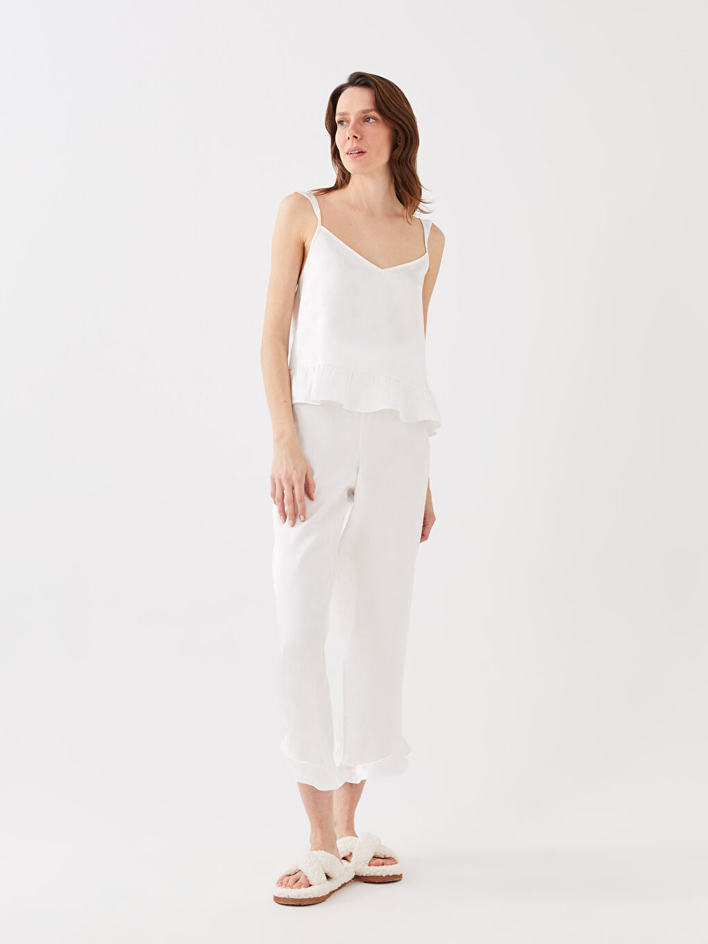 Women's V-Neck Rope Strap Satin Pajamas Set -S3CI59Z8-FDU