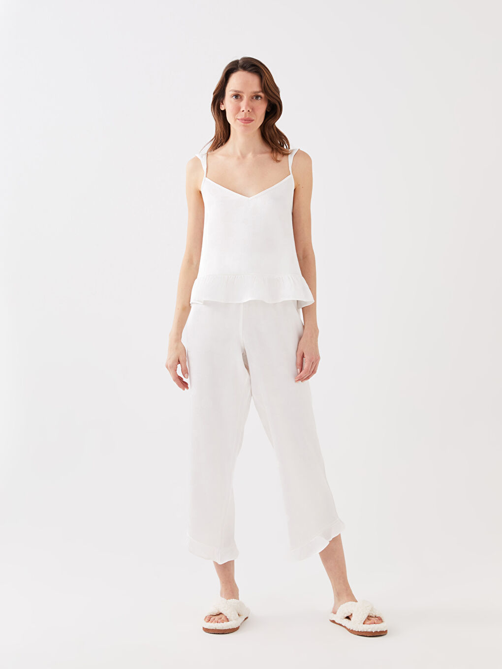 Women's V-Neck Rope Strap Satin Pajamas Set -S3CI59Z8-FDU