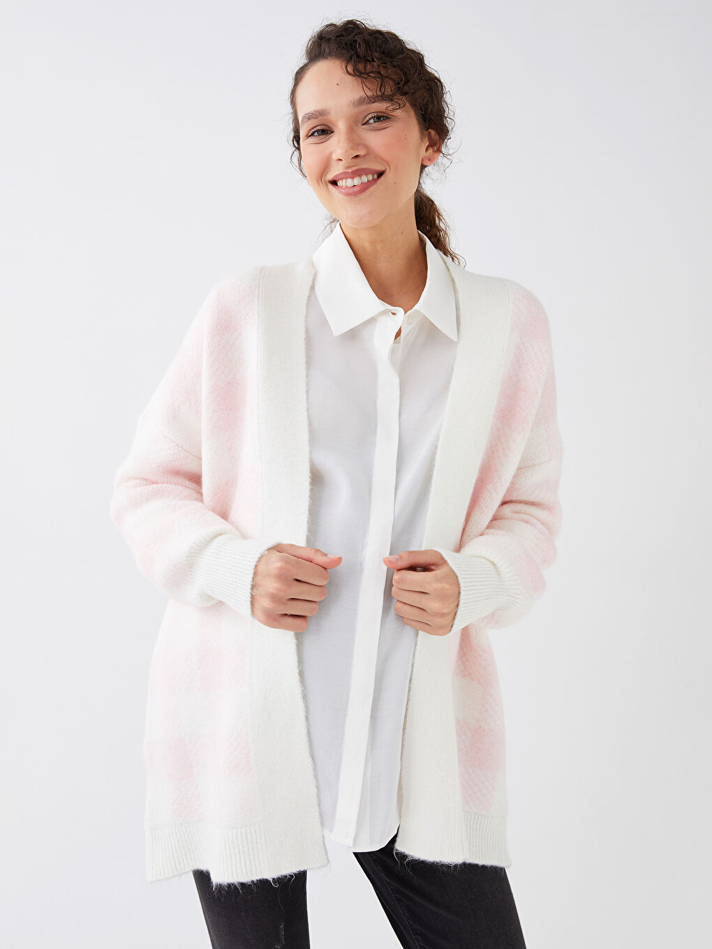 Shawl Collar Plaid Long Sleeve Oversize Maternity Knitwear Cardigan -S3CI61Z8-LNQ
