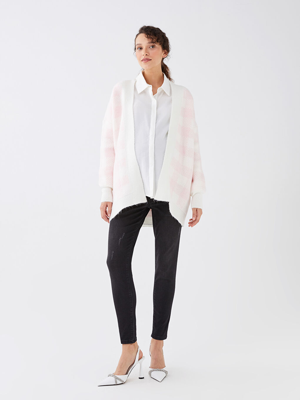 Shawl Collar Plaid Long Sleeve Oversize Maternity Knitwear Cardigan -S3CI61Z8-LNQ