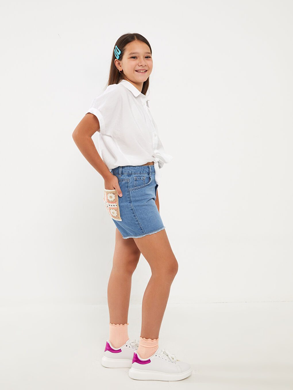 Embroidered Girl Jean Shorts -S3CI66Z4-H45