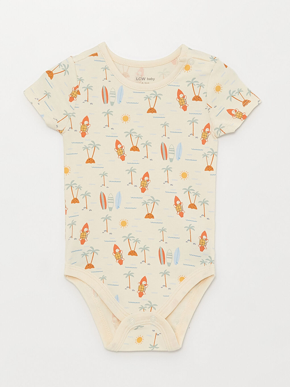 Crew Neck Short Sleeve Patterned Baby Boy Snap Fastener Body and Trousers 2-Piece Set-1