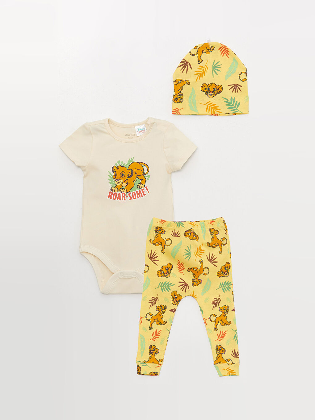 Crew Neck Short Sleeve Lion King Printed Baby Boy 3-Piece Suit