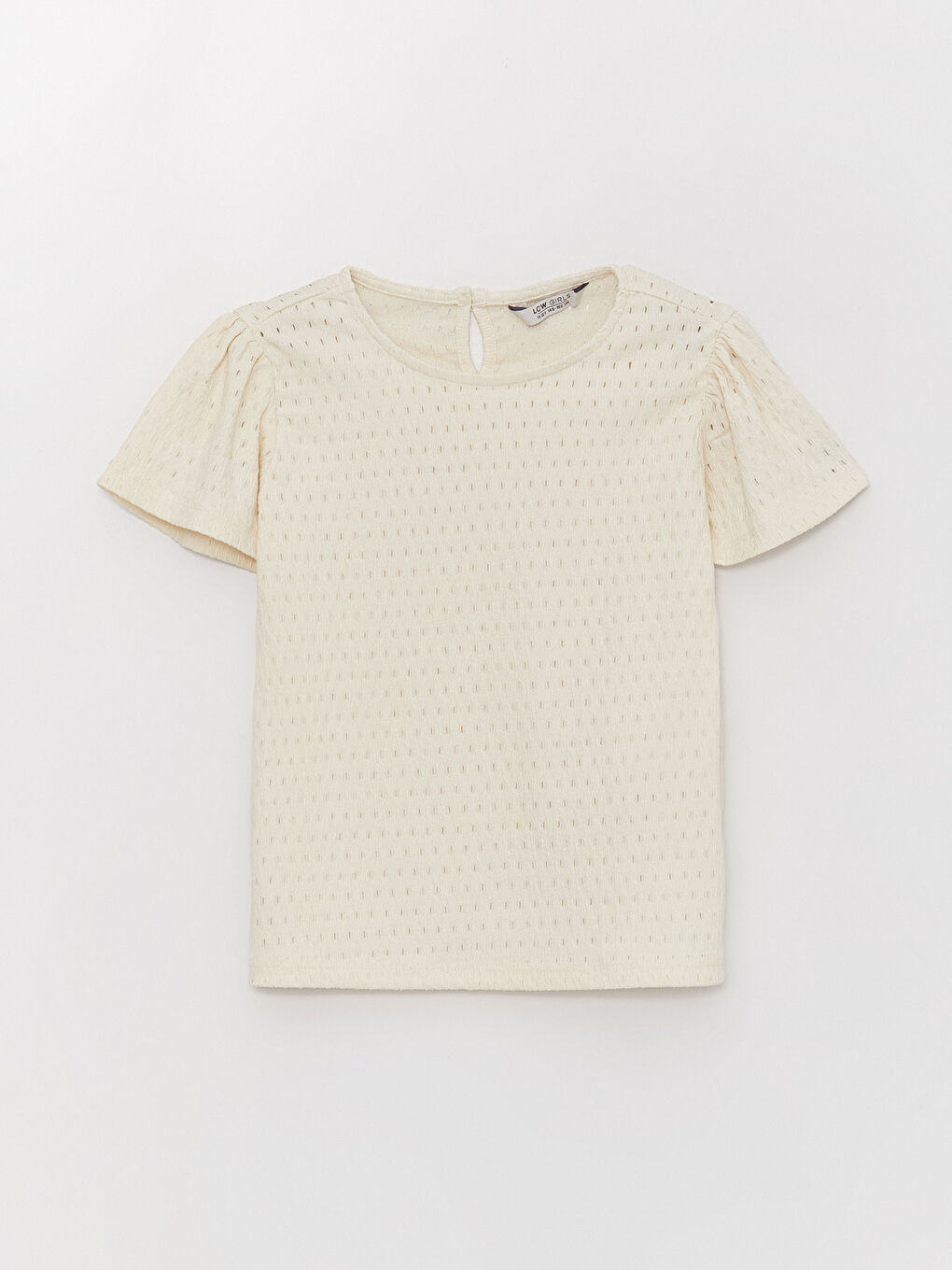 Crew Neck Self-Patterned Girl's Crop T-Shirt