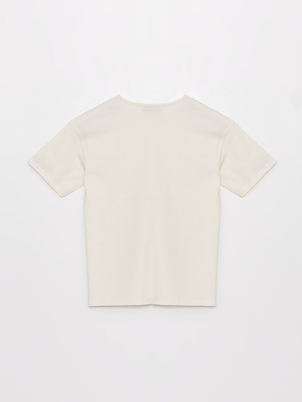 Ekru Bisiklet Yaka Baskılı Kısa Kollu Pamuklu Kız Çocuk Tişört-1