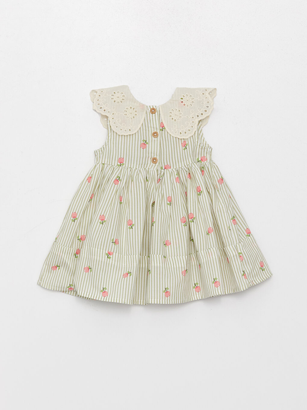 Ekru Bebe Yaka Desenli Kız Bebek Elbise-1