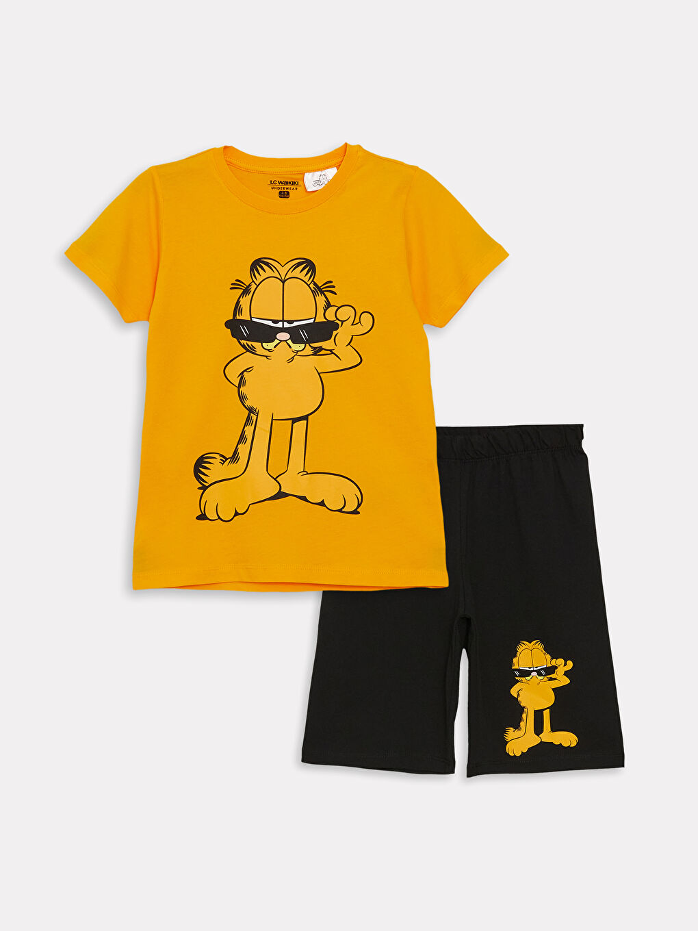 Crew Neck Garfield Printed Short Sleeve Boys' Shorts Pyjama Set