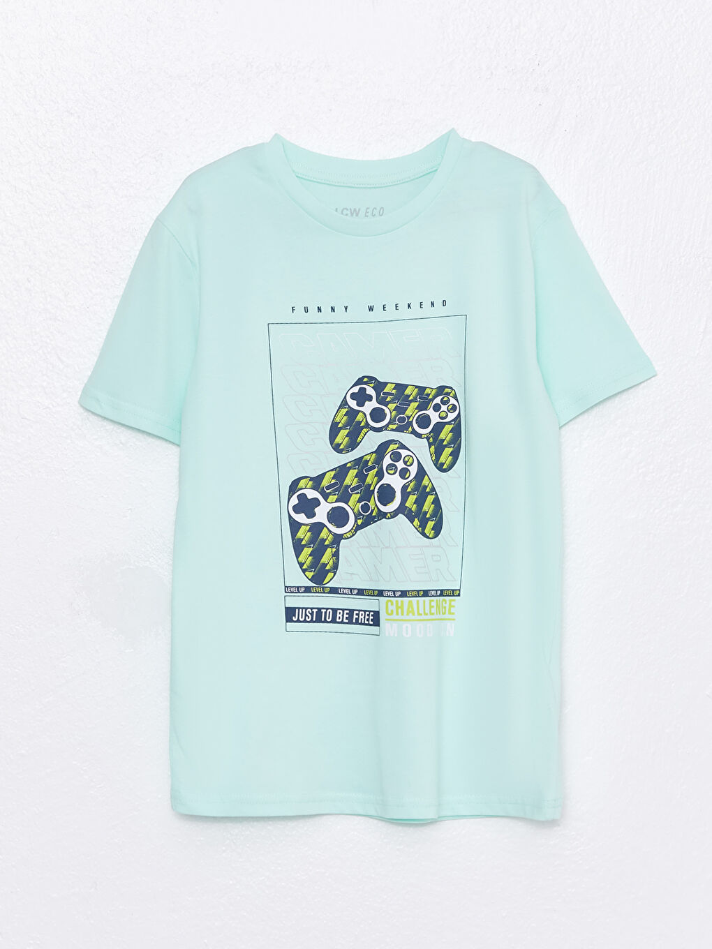 Turkuaz Bisiklet Yaka Baskılı Kısa Kollu Erkek Çocuk Tişört