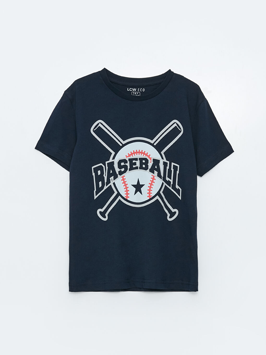 Lacivert Bisiklet Yaka Baskılı Kısa Kollu Erkek Çocuk Tişört