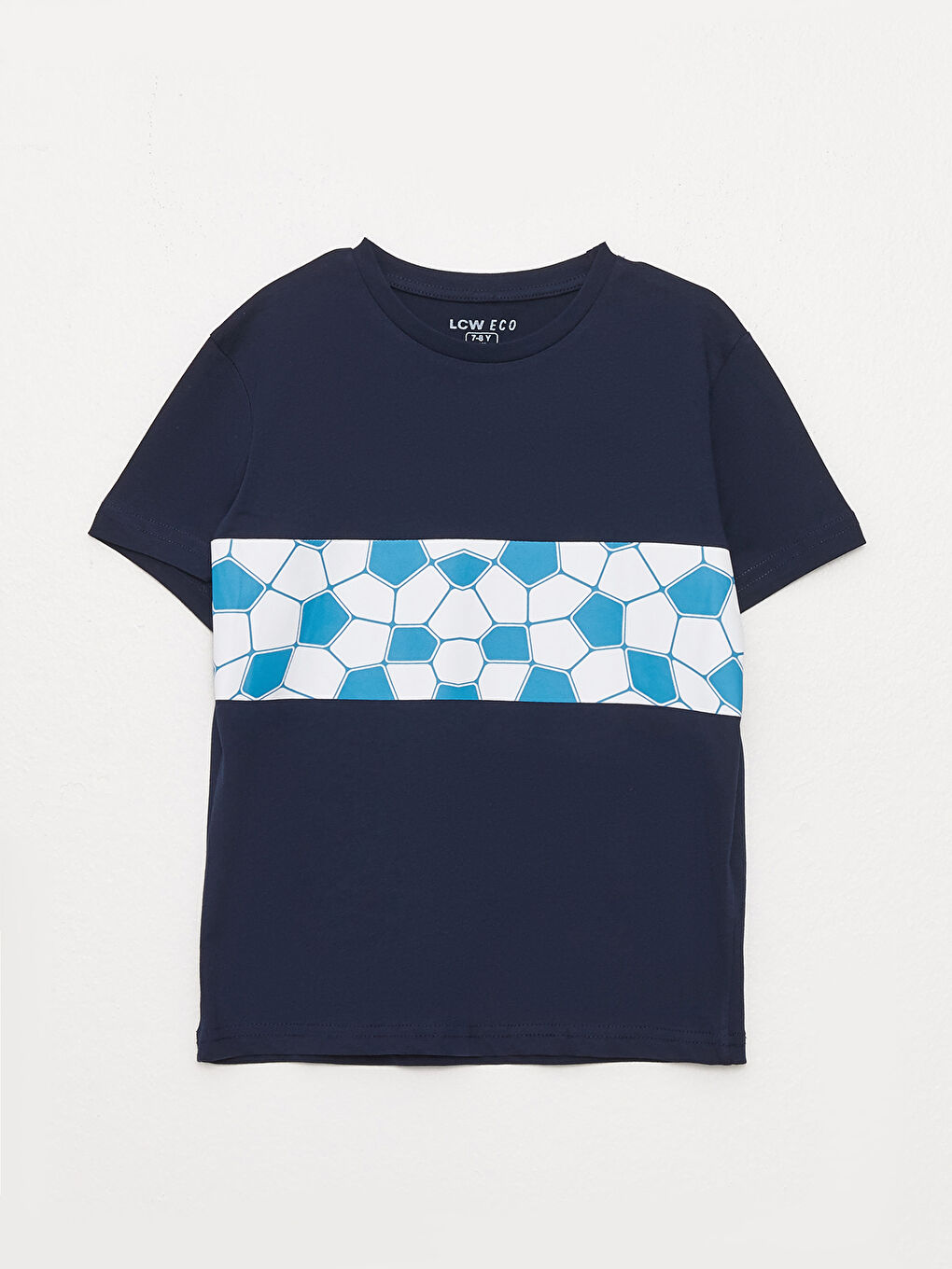 Lacivert Bisiklet Yaka Baskılı Kısa Kollu Erkek Çocuk Tişört