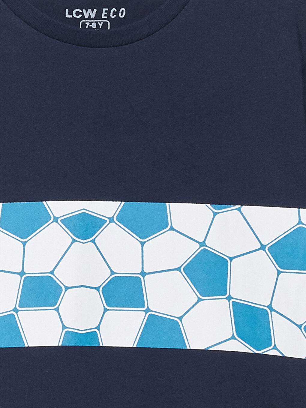 Lacivert Bisiklet Yaka Baskılı Kısa Kollu Erkek Çocuk Tişört-2
