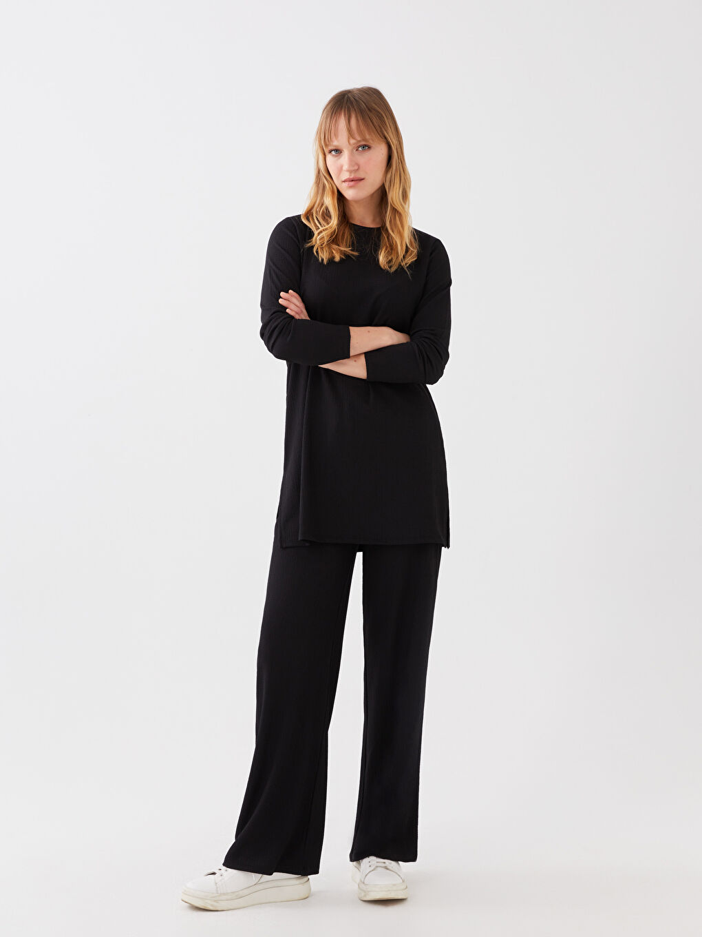 Pantalon Uni à Jambe Large avec Taille Élastiquée pour Femmes