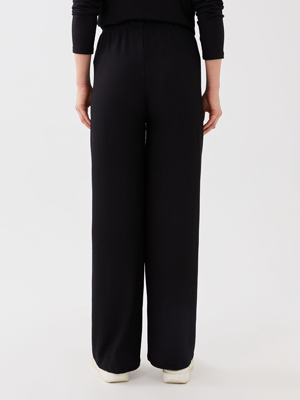 Pantalon Uni à Jambe Large avec Taille Élastiquée pour Femmes-3
