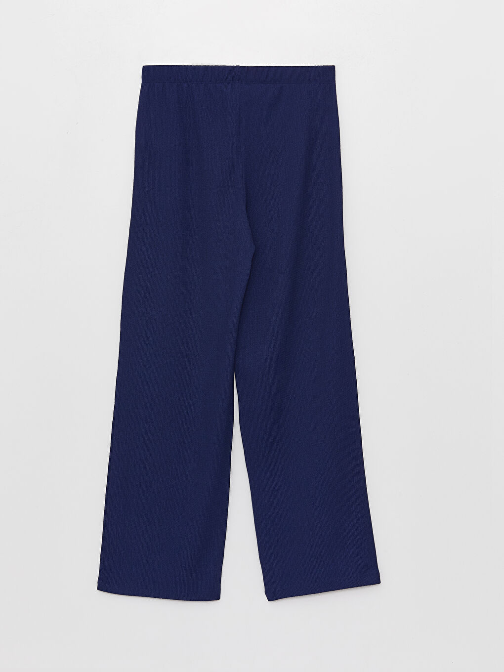Lacivert Beli Lastikli Düz Geniş Paça Kadın Pantolon-5