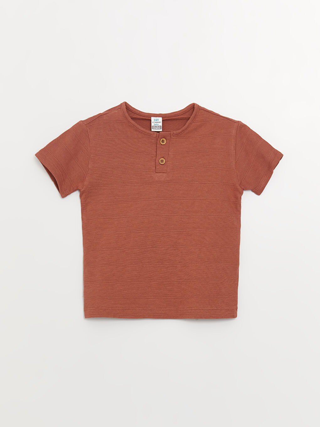 Kahverengi Bisiklet Yaka Kısa Kollu Erkek Bebek Tişört