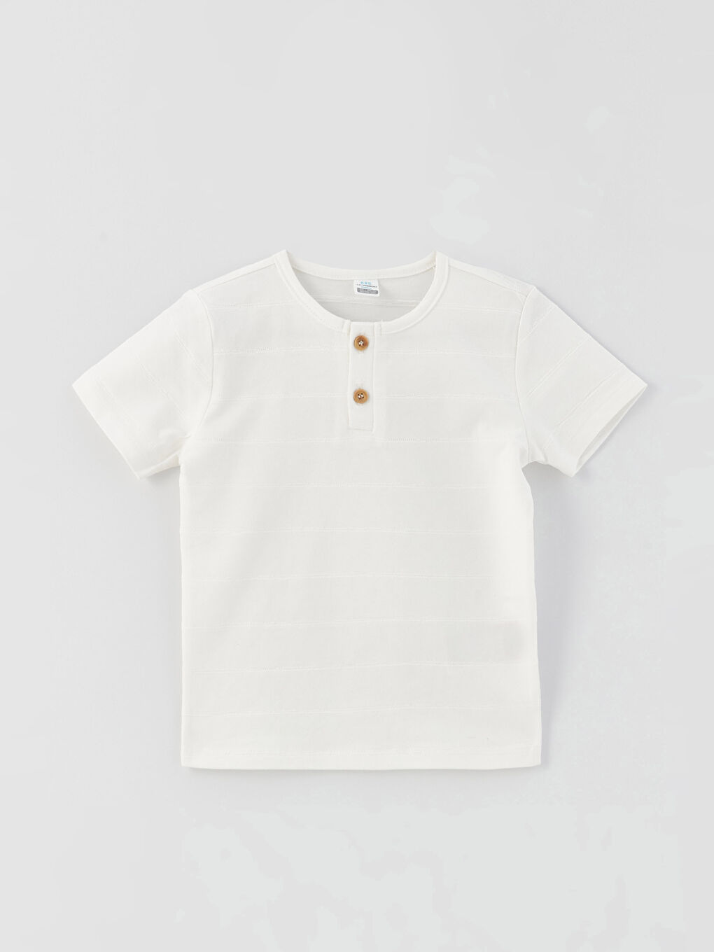 Bej Bisiklet Yaka Kısa Kollu Erkek Bebek Tişört