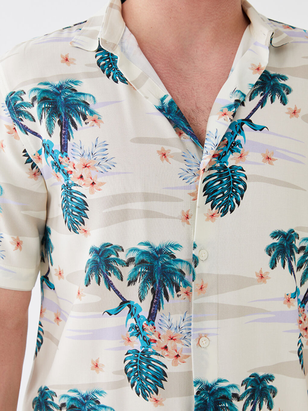 قميص رجالي بكم قصير عادي منقوش فيسكوز-3