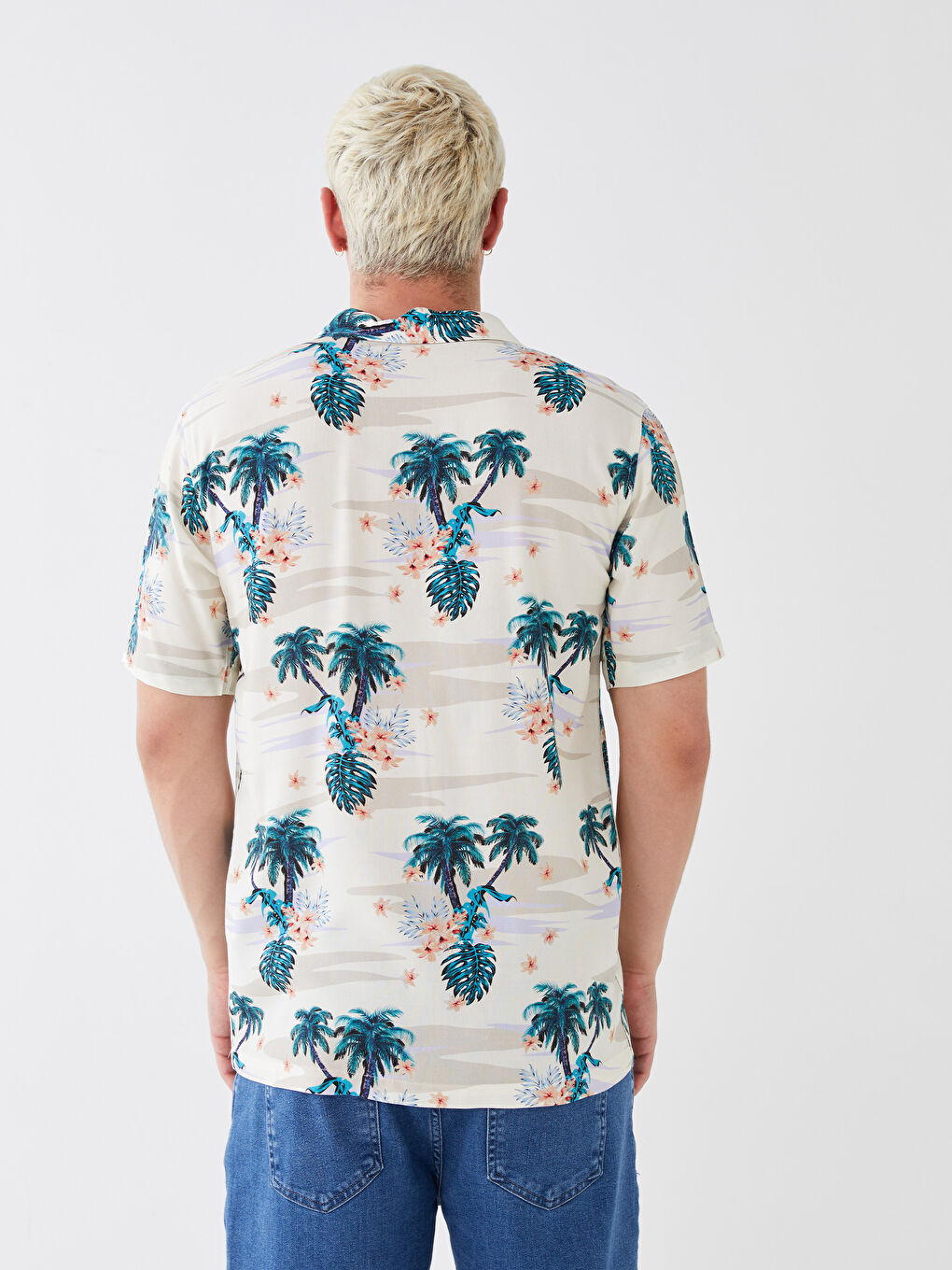 قميص رجالي بكم قصير عادي منقوش فيسكوز-4