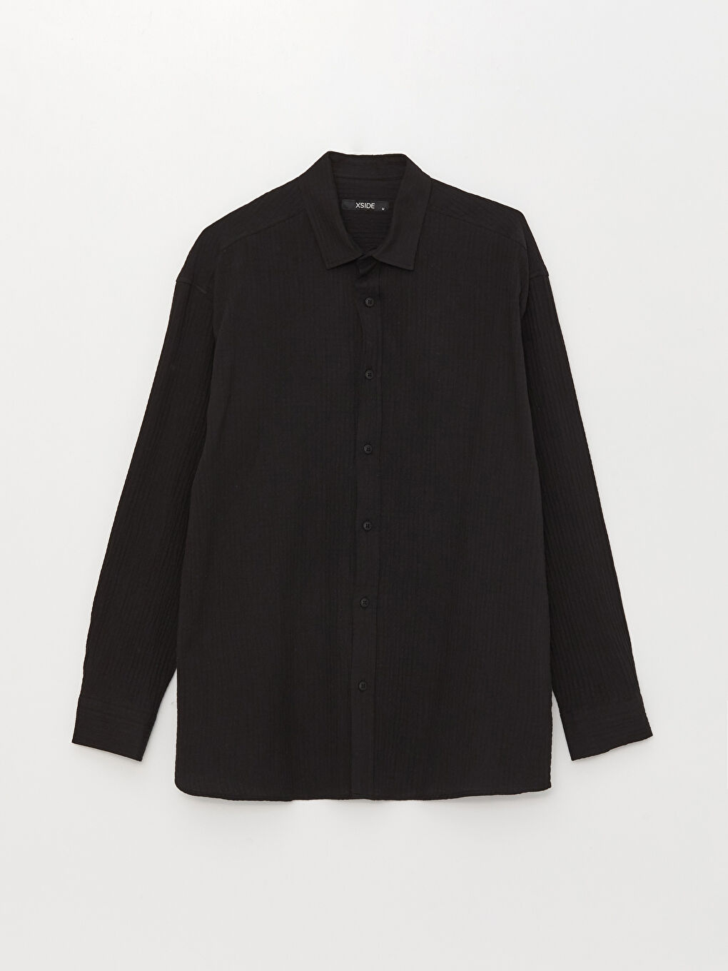 Siyah Rahat Kalıp Uzun Kollu Erkek Gömlek-4