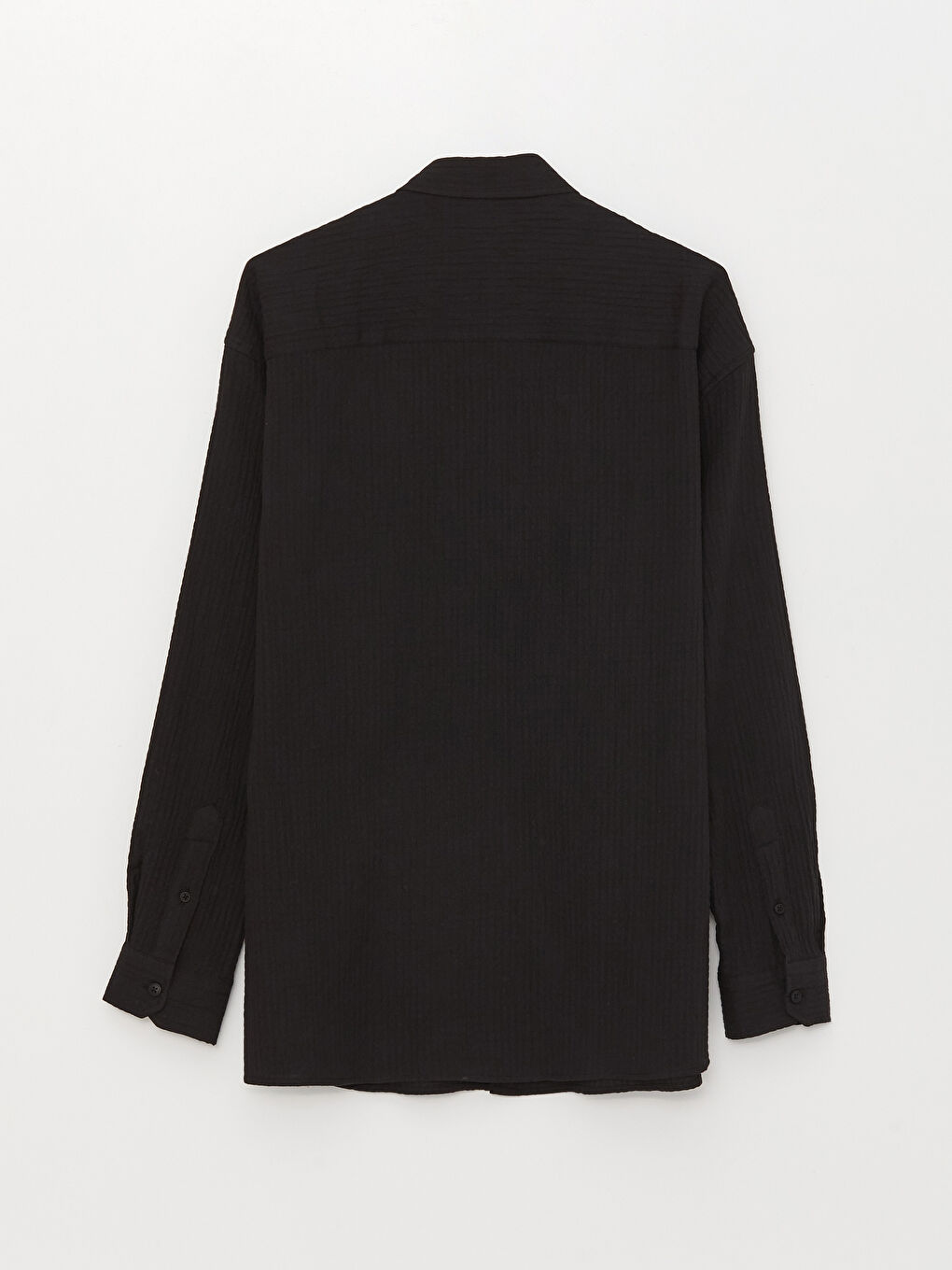 Siyah Rahat Kalıp Uzun Kollu Erkek Gömlek-5