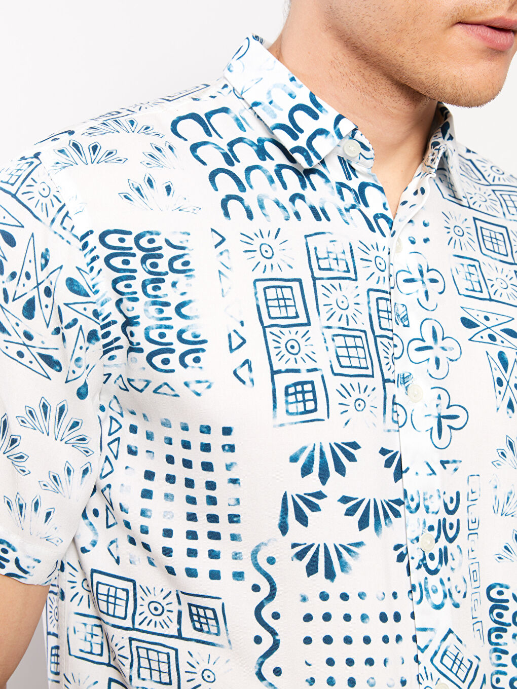 Regular Fit Short Sleeve Patterned Viscose Men's Shirt-3