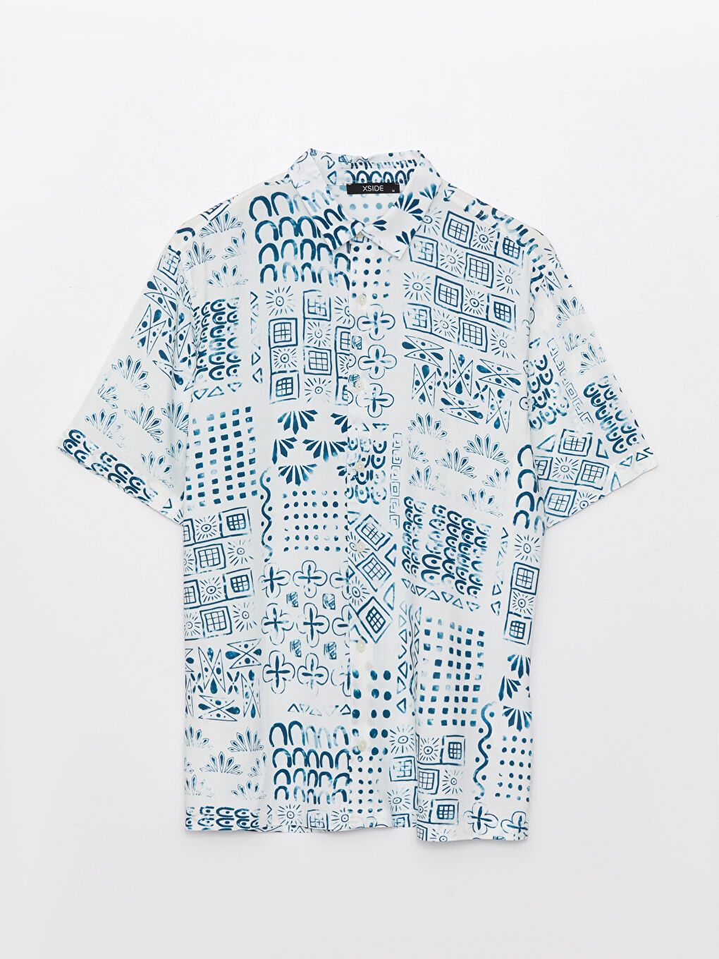 Regular Fit Short Sleeve Patterned Viscose Men's Shirt-5