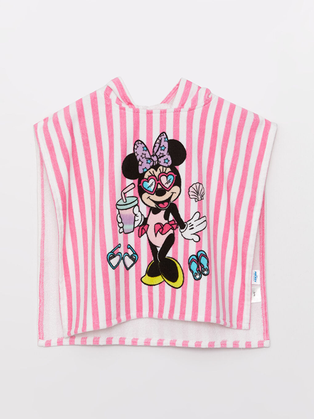 Pembe Kapüşonlu Minnie Mouse Baskılı Kız Bebek Panço Havlu