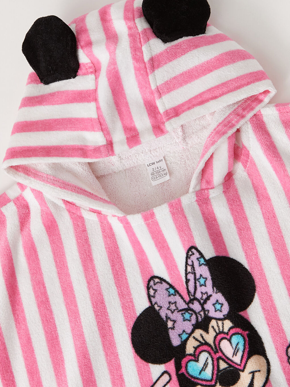 Pembe Kapüşonlu Minnie Mouse Baskılı Kız Bebek Panço Havlu-2