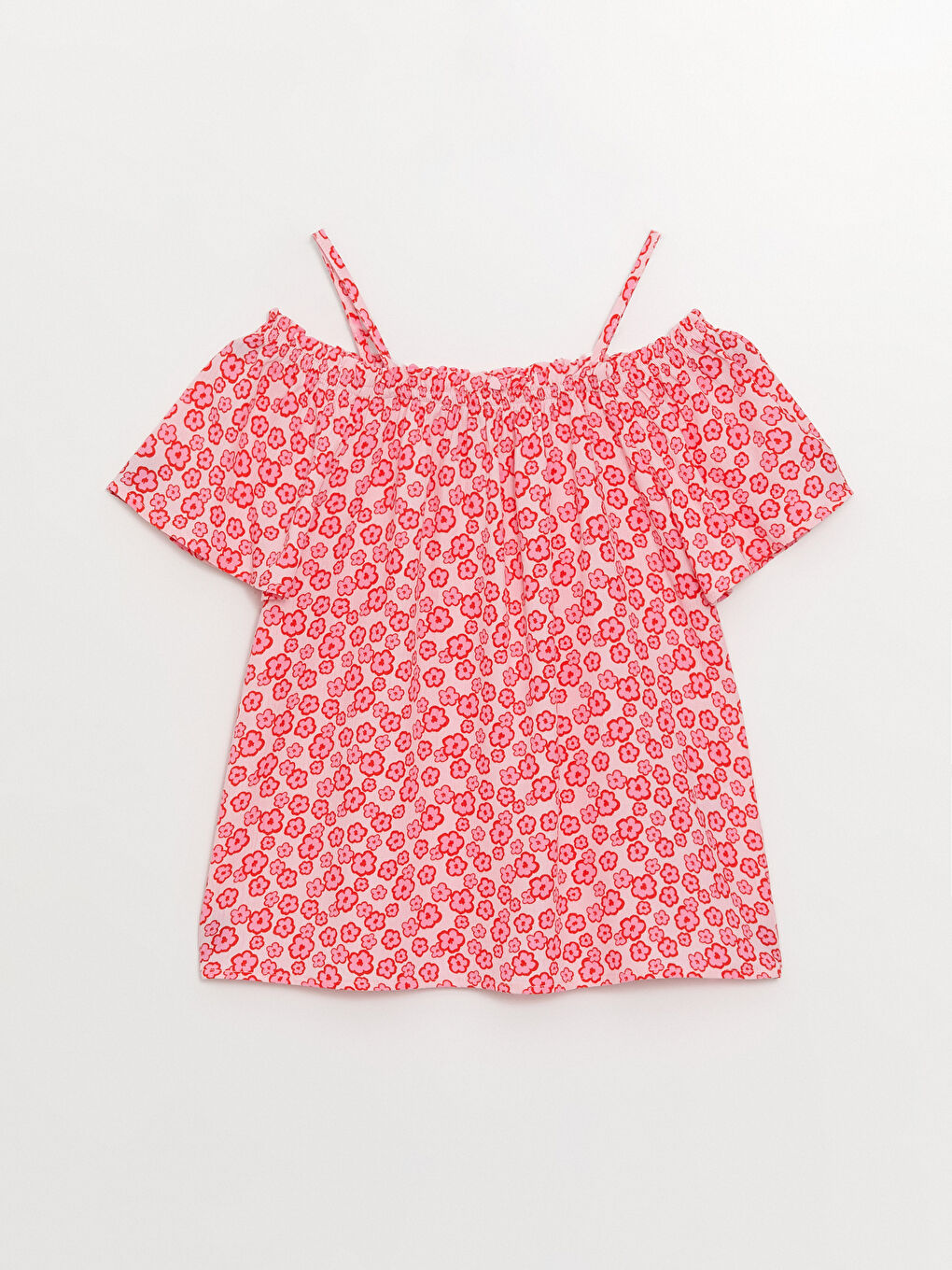 Қыздарға арналған қиғаш мойын принтті қысқа жең блузка