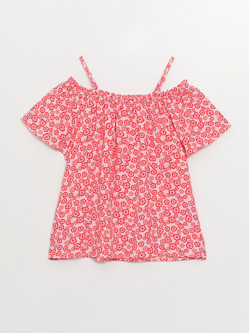 Қыздарға арналған қиғаш мойын принтті қысқа жең блузка-1