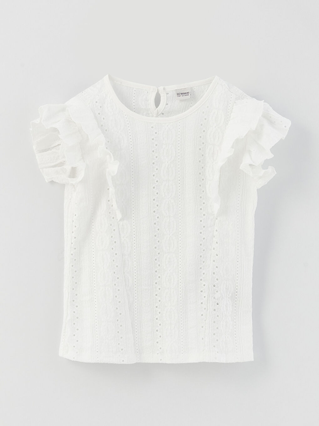 تيشيرت بناتي بكم قصير وياقة دائرية ونقشة ذاتية