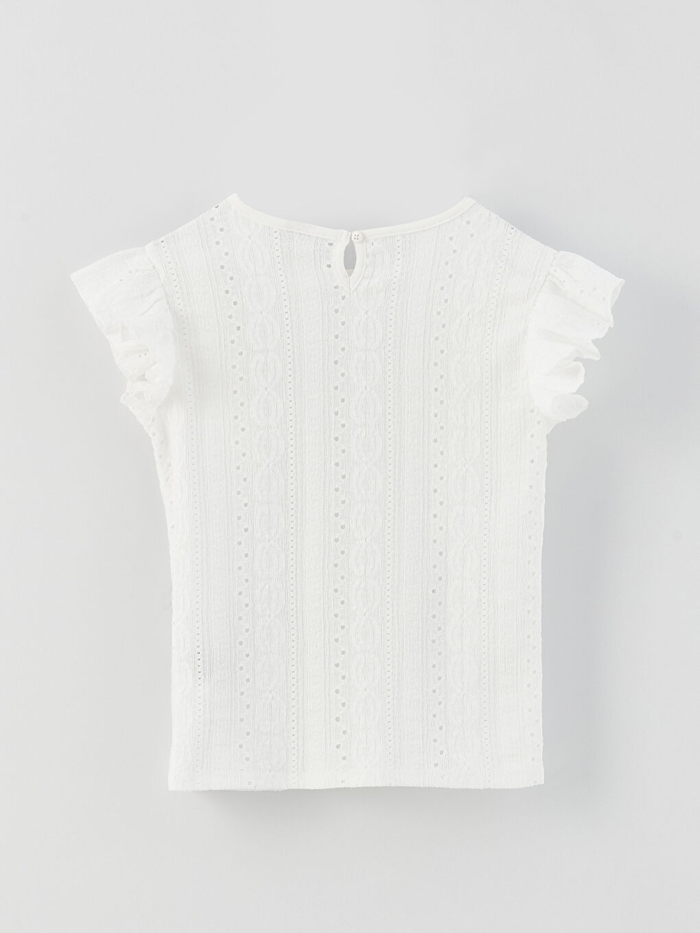 تيشيرت بناتي بكم قصير وياقة دائرية ونقشة ذاتية-1