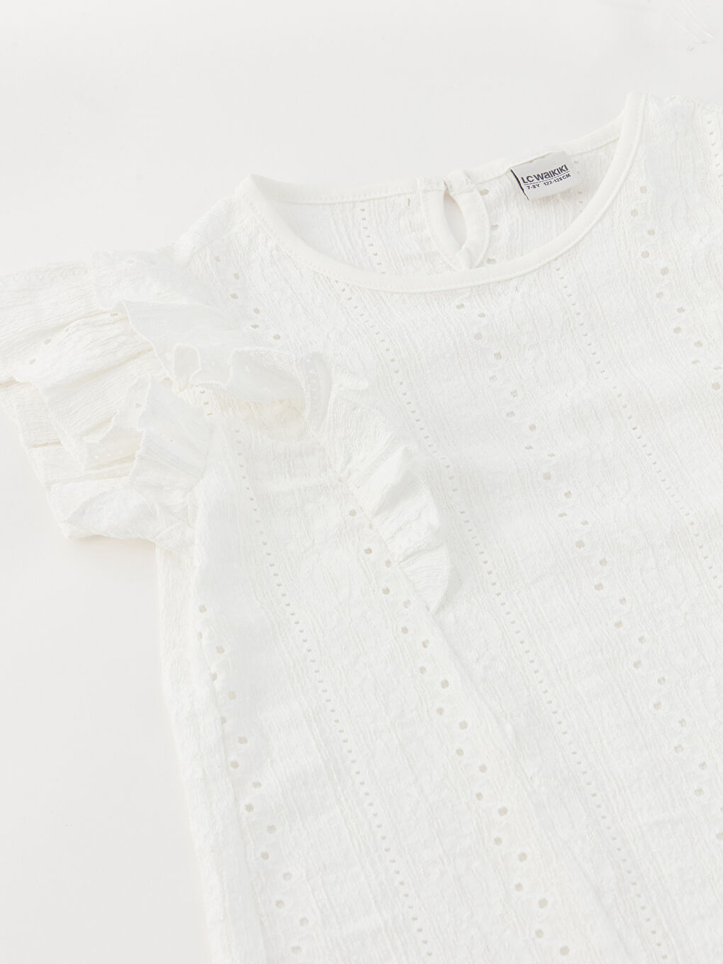 تيشيرت بناتي بكم قصير وياقة دائرية ونقشة ذاتية-2