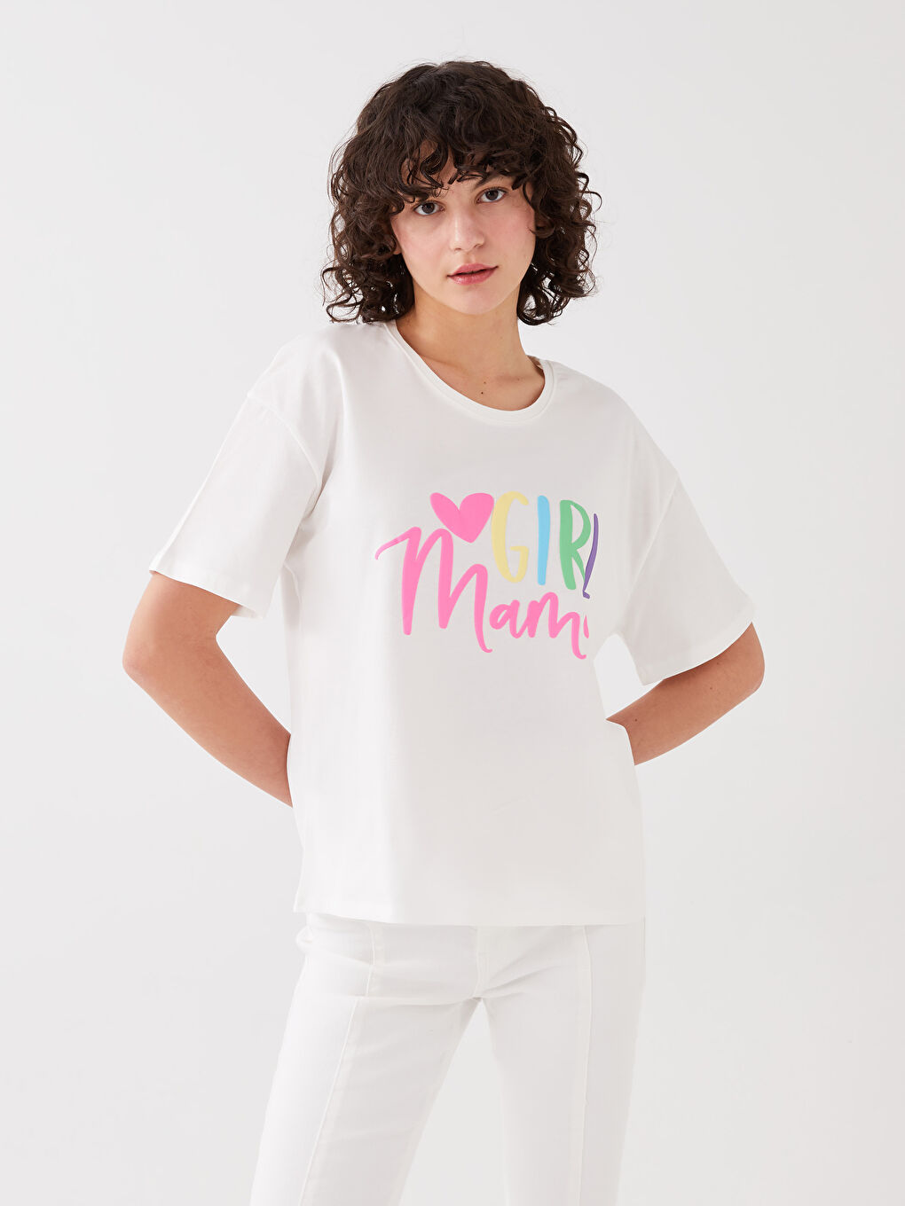 Tricou Femei Guler Rotund Imprimat Mânecă Scurtă Combinație Mamă Fiică-1