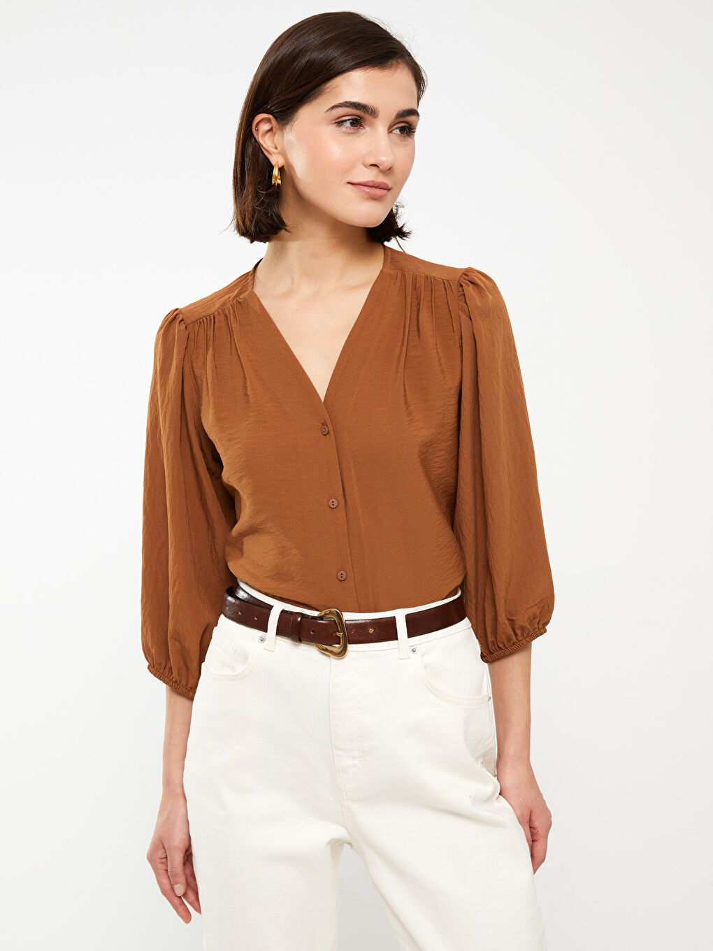 Women's V Neck Plain Blouse