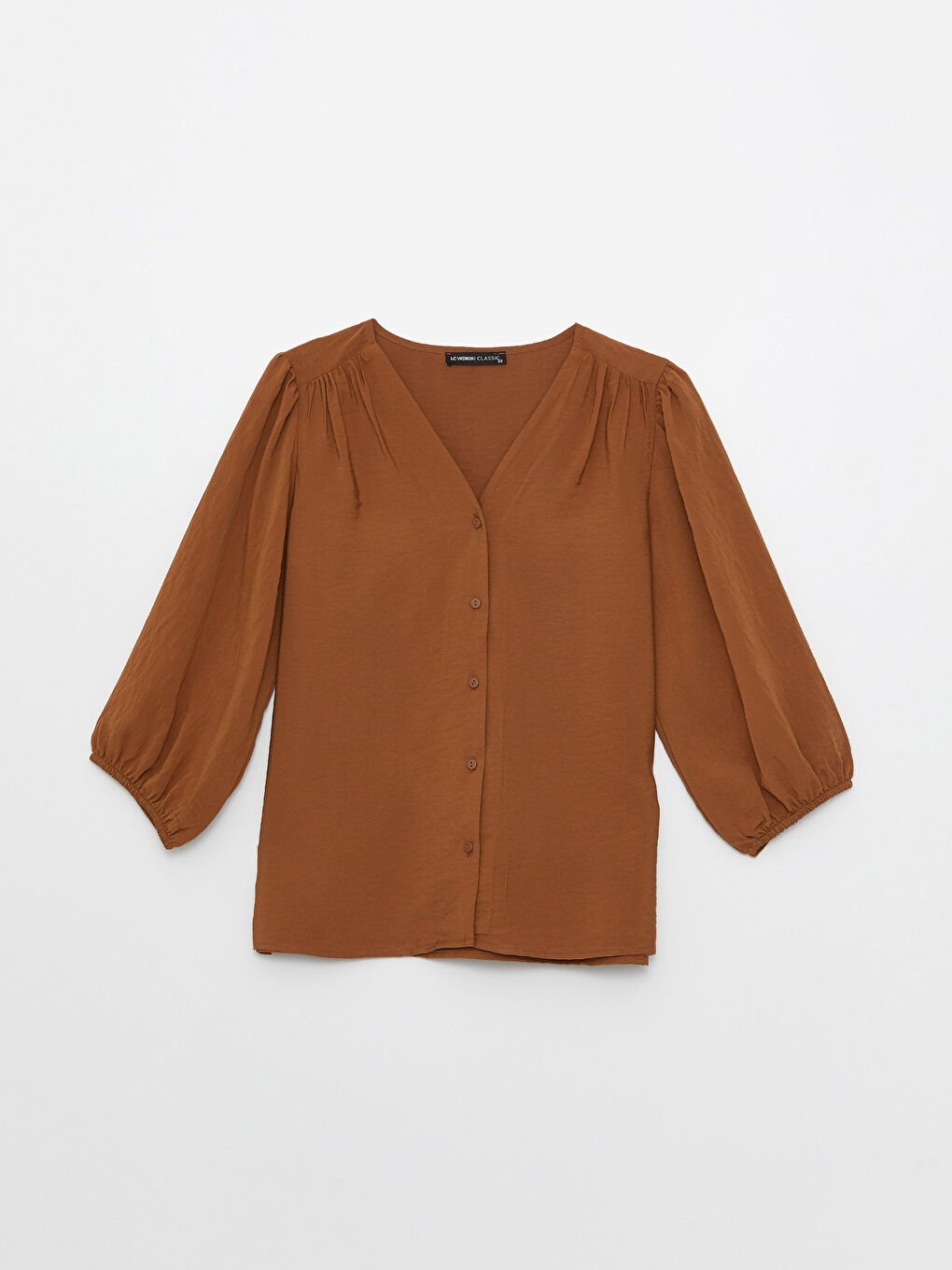 Women's V Neck Plain Blouse-5