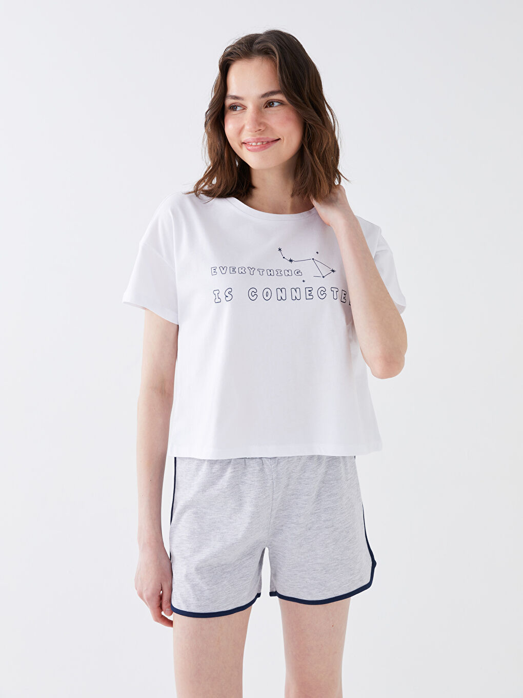 Set de pijamale scurte pentru Femei cu guler rotund și imprimeu