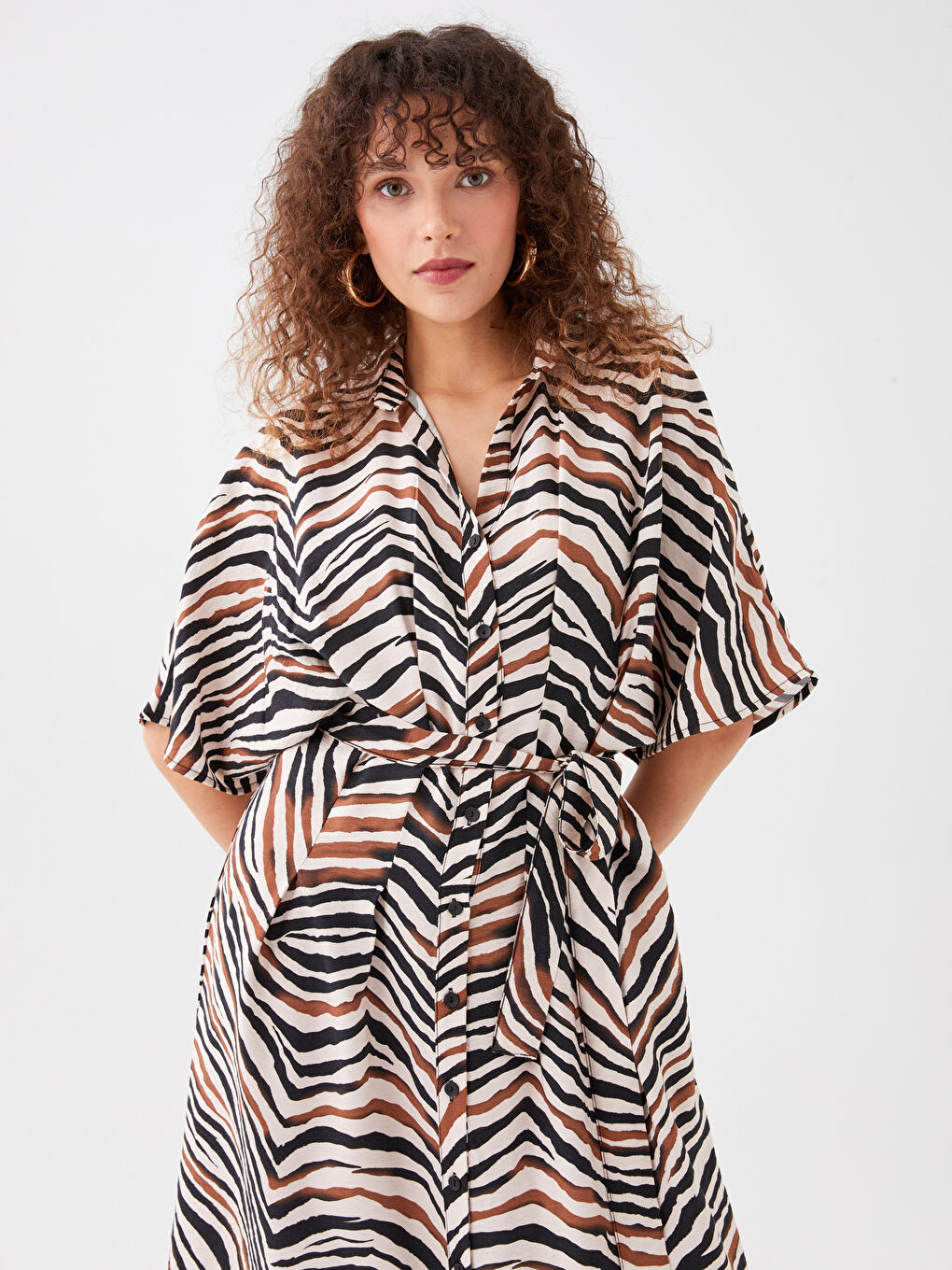 Patterned Short Sleeve Women's Shirt Dress -S3CK03Z8-LQB