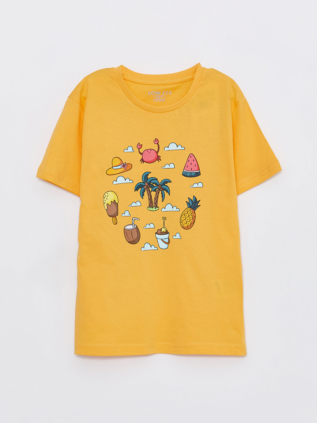 Sarı Bisiklet Yaka Baskılı Kısa Kollu Erkek Çocuk Tişört