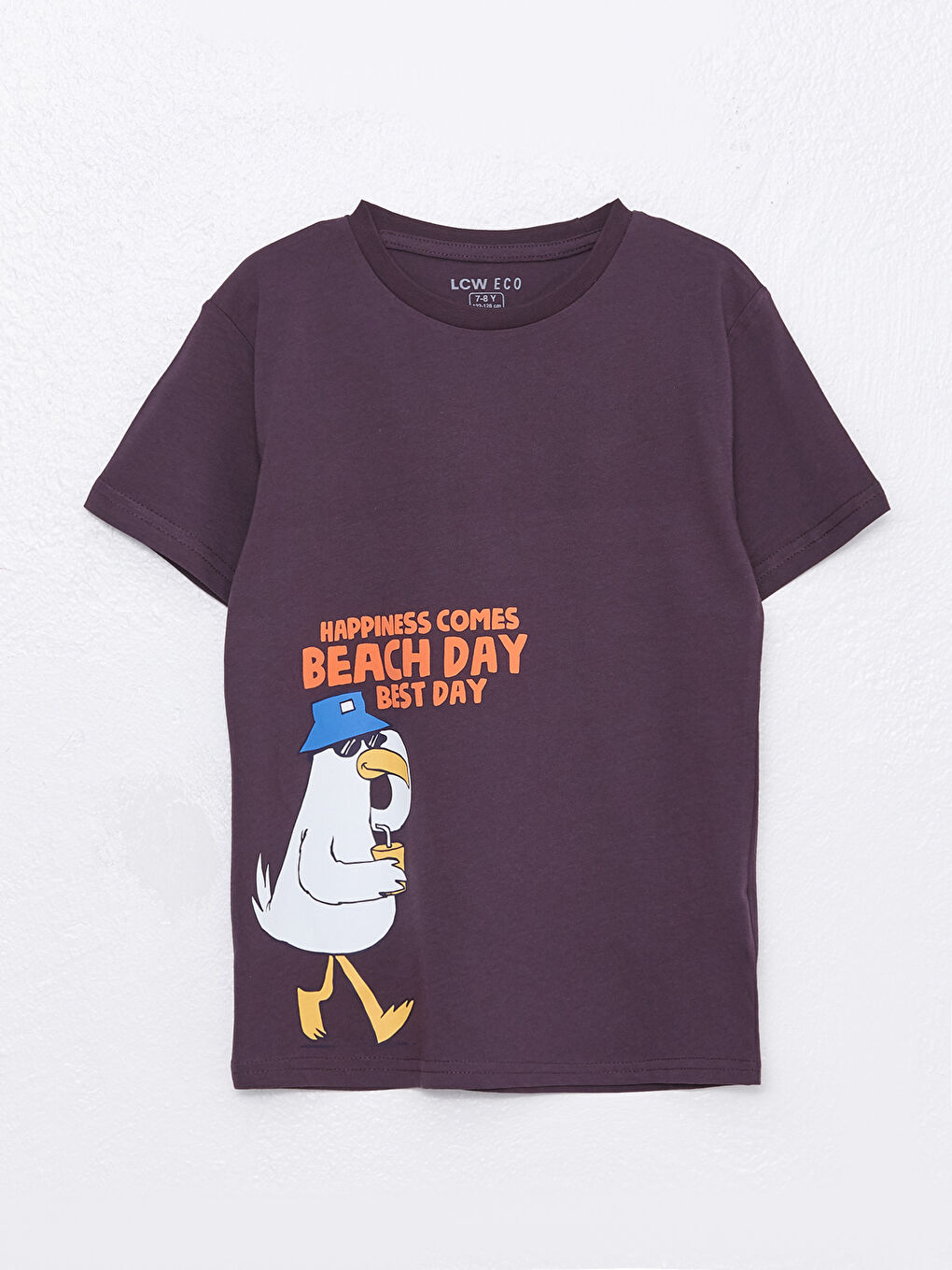 Mürdüm Bisiklet Yaka Baskılı Kısa Kollu Erkek Çocuk Tişört