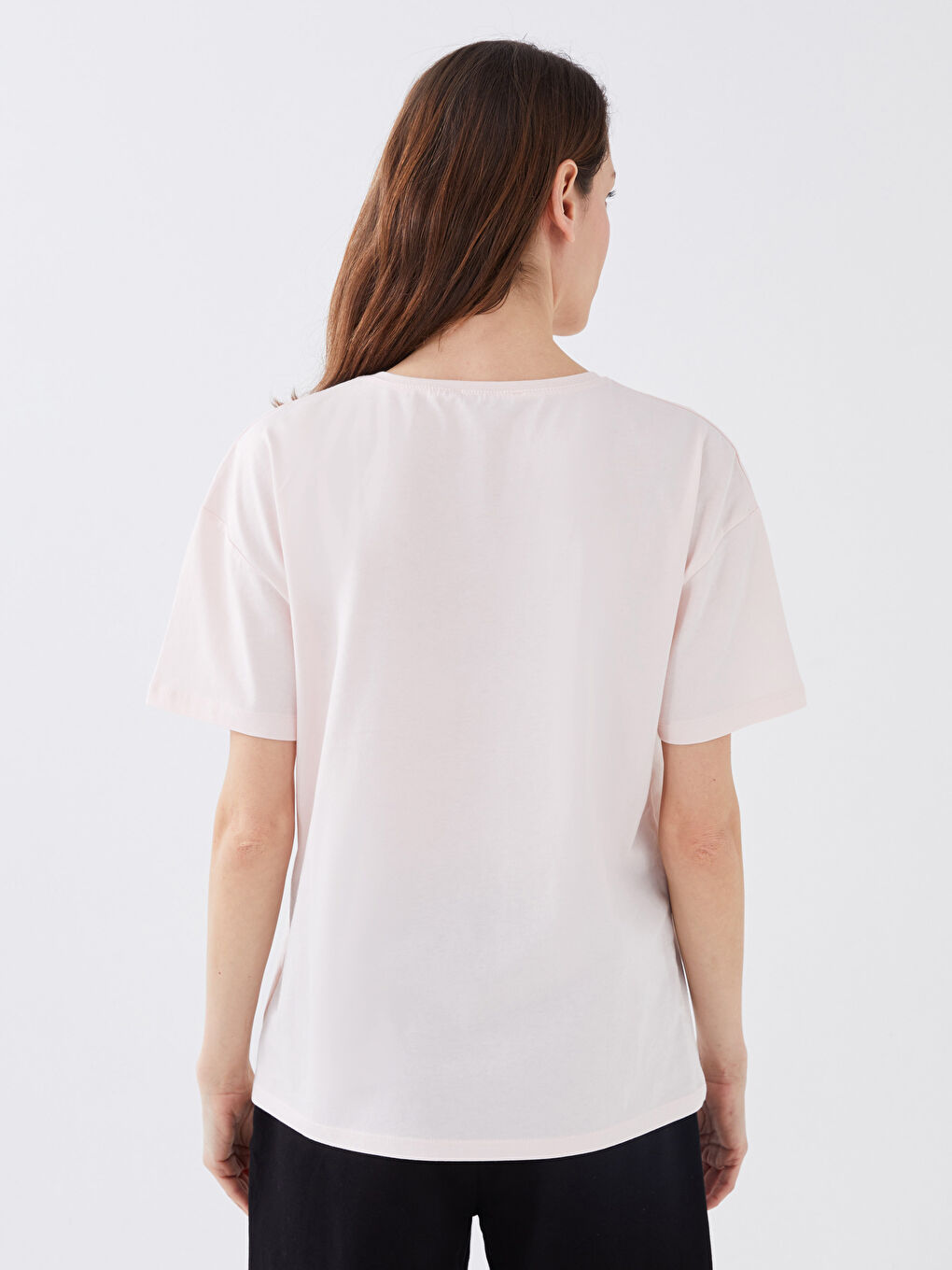 Pembe Bisiklet Yaka Baskılı Kısa Kollu Kadın Tişört Anne Kız Kombini-10