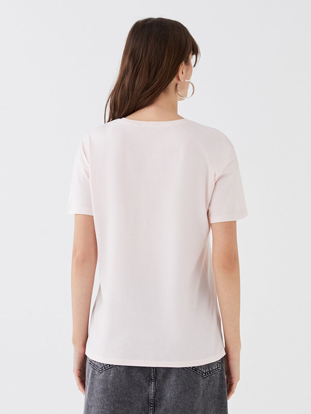 Pembe Bisiklet Yaka Baskılı Kısa Kollu Kadın Tişört Anne Kız Kombini-9