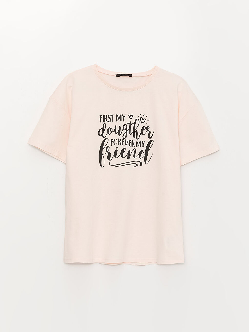 Pembe Bisiklet Yaka Baskılı Kısa Kollu Kadın Tişört Anne Kız Kombini-11