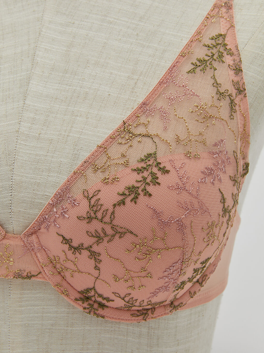 Pembe Balenli Dolgusuz Dantelli Fantezi Tişört Sütyen-2