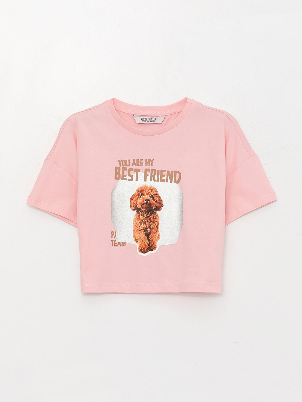 Crew Neck Printed Short Sleeve Girls' Crop T-Shirt