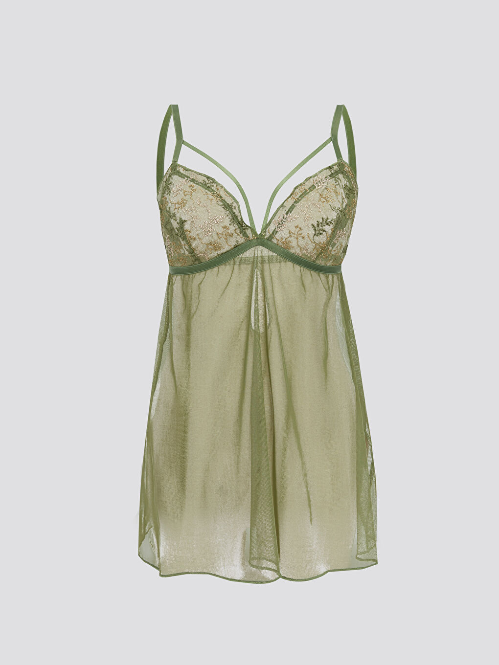 LCW DREAM Haki Dolgusuz Nakışlı Babydoll